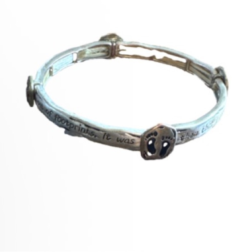Silver-tone Footprint  poem stretch Charm Bracelet